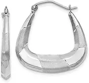[JewelryWeb] 14k White Gold Post Polished and satin-Polished-Satin and Sparkle Cut Hoop Earrings 23x5mm Wide-Hoop Earring for Women
