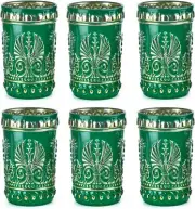 Sungmor Embossed Old Fashioned Highball Glasses Green & Gold Glass Set Of 6 NEW