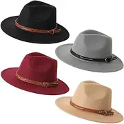 [Besforta] Kids Fedora Hat Classic Wide Brim Hat for Boys Girls Felt Panama Hat with Adjustable Belt Buckle Jazz Dress Hat