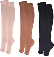 [Dress Cici] Open Toe Compression Socks for Women, Polyester Knee High Long Socks Toeless (3 Pairs)