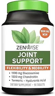 Glucosamine Sulfate Chondroitin MSM Curcumin - Extra Strength Joint Pain Relief Supplement with Hyaluronic Acid - Natural Health Support for Aches, Soreness - 90 Tablets