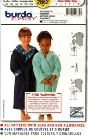 Burda Sewing Pattern 2662 Childs Dressing Gown Robe Size US 3-8