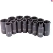 Sunex 14-Piece 3/8-Inch Drive Metric Impact Socket Set - Durable Alloy Steel