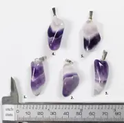 Chevron Amethyst Tumbled Stone 925 Silver Bail Pendant 1 pc