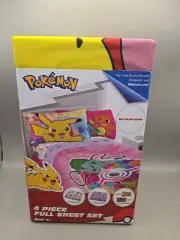 Pokemon 4 Piece Full Sheet Set Microfiber Double-Sided Pillowcase, Brand New!
