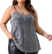 [Agnes Orinda] Plus Size Sequin Sparkle Glitter Cami for Women Sleeveless Gradient Party Camisole Tank Top