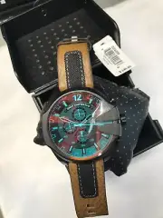 Diesel DZ4305 Mega Chief Chronograph Iridescent Red Dial Brown Leather Watch