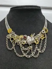 Sterling Silver And Mixed Metals Steam Punk Artisan Hand Made CuffNecklace .Abx1