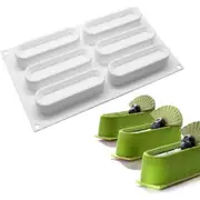 Eclair Silicone Mold for Baking Mousse Cake, French Dessert, Pastry, Chocolate, Ice Cream, Cake Decoration Mold, 3D Concave Eclair Shape (6-Cavity)