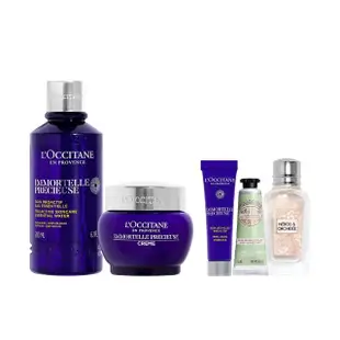 【L’Occitane 歐舒丹】蠟菊精華保濕組(精華露200ml+精華霜50ml 送機能乳10ml/抗老/化妝水/保濕霜/母親節)