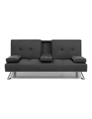 [Artiss] Linen Fabric 3 Seater Sofa Bed Recliner Lounge Couch Cup Holder Futon Dark Grey