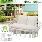 Macrame Hammock Relaxing Boho Swing Chair Hanging Rope 2-Seat w/Cushion & Tassel