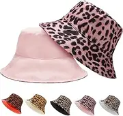 [LUKIUP] Reversible Leopard Print Fishing Hat Women Men Summer Sun Hat Foldable Bucket Hat Fishing Hat with Sun Protection for Summer, Holiday, Hiking, Beach, Shopping (Pink)