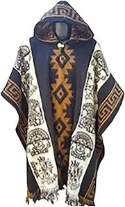 [TACSTRUN] Men's Hoodies Poncho Cape Aztec Western Pullover Cloak Coat Vintage Bat Sleeve Knitted Cloak Shawl