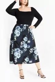 CITY CHIC Envious Print Skirt in Steel Plus Size Medium/18 NWT [RRP $109.95]