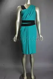 $2200 New NARCISO RODRIGUEZ Teal Green Black Stretchy Silk Dress 40 4