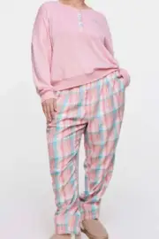 NWT LADIES PETER ALEXANDER PEACH FLEECE FLANNEL PJ SET PLUS SIZE 3+ / 24 - 26