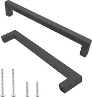 Qjaiune 25 Pack Matte Black Cabinet Pulls Square Dresser Handles, 8-4/5 Inch / 224mm Hole to Hole Handles Stainless Steel Hardware, Kitchen Drawer for Cupboard Wardrobe Vanity (GB21114131)