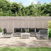8 Piece Garden Lounge Set with Cushions, Modular Design, White Woven Fabric & Powder-Coated Steel, Outdoor Patio Furniture, Includes 3 Corner Sofas, 4 Middle Sofas, 1 Table, Great