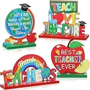 Amyhill 4 Pcs Teacher Appreciation Gifts Table Centerpieces Decorations Wooden Thank You Best Teacher Ever Centerpieces for Home School Classroom Desk Decor