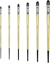 XDT Art Supplies XDT#6386 Filbert Artist Paint Brush 6 Piece Set Medium Stiff Black Hog Bristle Extra Long Handle #1#3#5#7#9#11, Acrylic Oil Watercolor