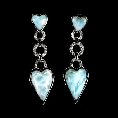 Elegance Larimar Heart Dangle Drop Earring 925 Sterling Silver Larimar Jewelry