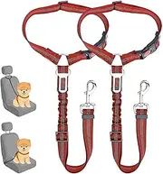 2 Pack Dog Car Headrest Seat Belt - for Pet Dogs Safety Harness Travel Accessories in UK, with Adjustable Heavy Duty Nylon & Anti Shock Elastic Bungee Buffer - Red