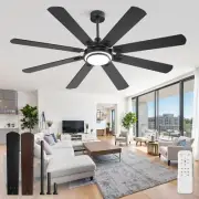 65 Inch Ceiling Fans with Lights and Remote, Black Ceiling Fan with 8 Dual-Co...