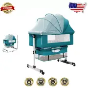 Portable Bedside Sleeper Bassinet for Infants - Stylish Green & Large Storage