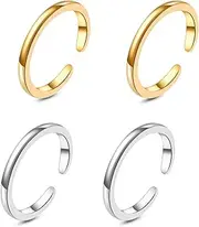 [SREBIWO] 4Pcs Adjustable Toe Rings Set for Women Gold Silver Plated Open Knuckle Rings Foot Ring Set for Beach and Various Parties