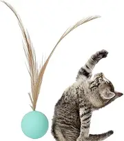 Kitten Ball Toys - Cat Chew Ball Toys - Medium Cat Biting Ball with Feathers Interactive Pets Bounce Ball Solid Elastic for Puppy