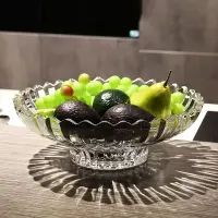 在飛比找Yahoo!奇摩拍賣優惠-歐式透明水晶玻璃水果盤家用客廳果盤茶幾圓形大號網紅高腳糖果盆