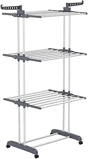 MTSDM 4 Tier Clothes Mobile Drying Rack with Wheels, Foldable Laundry Drying Rack, Adjustable Dry Rail Hanger with 4 Castors Wings Portable Top Two Side Wings for Laundry Indoor Outdoor Drying