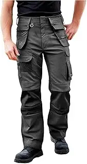[Tauro] Slim Fit Stretch Men's Workwear Trousers - Builders Heavy Duty Cotton Cargo Work Pants with Removable Holster Pockets, Reinforced Knees, Combat Leg Pockets, Ideal Workwear for Sensitive Skin.