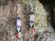 Handcrafted Double Sided Southwestern Micro Inlay Sterling Silver Earrings W83