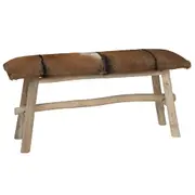 vidaXL Bench Real Leather Teak