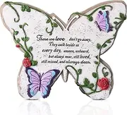 Yalikop Butterflies Memorial Stone Those We Love Don't Go Away Memorial Garden Decor Plaque for Loss of Loved One Flower Stone Decor for Outdoors, Homes, Lawn and Garden
