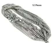 8mm 12 Piece Concave Cuban link Chain 24" inch 14k White Gold Plated Necklace