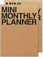 JSTORY Mini Monthly Planner Set of 2 Stitch Bound Flat Lay Pocket Size Year Round Flexible Cover Goal/Time Organizer Thick Paper Eco Friendly Customizable A7 16 Months 150 GSM 18 Sheets Each Kraft