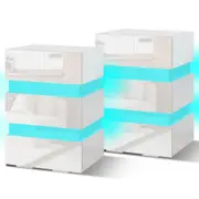 ALFORDSON Set of 2 Bedside Table - Annot 3 Drawers LED & High Gloss Nightstand (White)