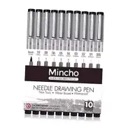Set of 10 Black Micro-Pen Fineliner Ink Pens, Anti-Bleed & Waterproof Archival