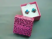 Betsey Johnson Blue Green Rivoli Jeweled Pierced Earrings Glittery Roses NIB