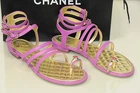 New Chanel Jewel Toe Ring Gladiator PINK Strappy Flats Sandals Shoes 37.5
