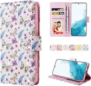 YocoverTech for Samsung S22 5G Case,for Galaxy S22 5G Wallet Case,RFID Blocking-3 Card Slots Beautiful Flowers PU Leather Magnetic Kickstand Women Girls Protective Cover-Pansies