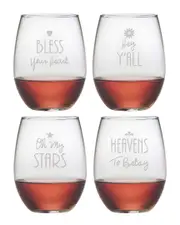 Susquehanna Glass Southern Sayings Set of Four 21oz Stemless Wine Glasses