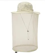 Camping Mosquito Netting Hat Unisex Outdoor Anti-Mosquito Hat with Head Net Mesh Face Protection Fishing Hats - Foldable Adjustable Chin Strap Hat (Color : Cream Color)