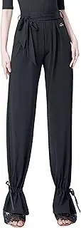 [Qsuccua] Women's Elastic Waist Latin Dance Training Suit Lace-up Lacework Trousers Ballroom Dance Pants