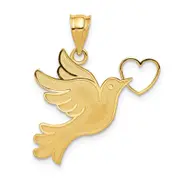 14k Yellow Gold Dove w/Heart Pendant