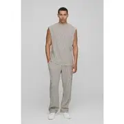 Mens Chocolate Regular Fit Drop Shoulder Jacquard Stripe vest & Jogger Set