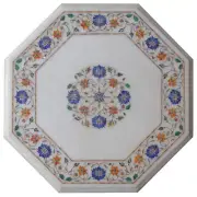Marble Coffee Table Top Floral Pattern Inlay Work Drawing Room Decor Side Table